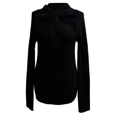 Versace Ribbed Twisted Sweater In Black Wool