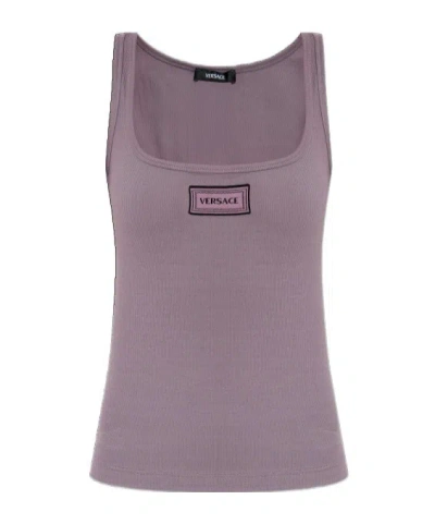 VERSACE VERSACE LOGO-PATCH RIBBED TANK TOP