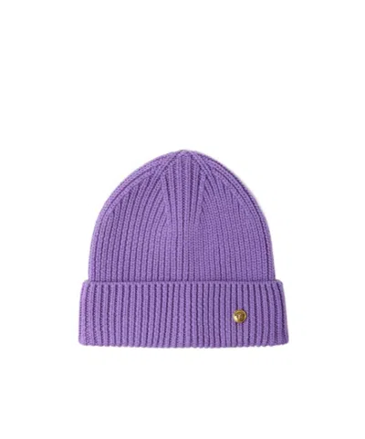 Versace Ribbed Wool Knit Beanie In Purple