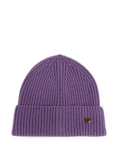 Versace Ribbed Wool Knit Beanie In Purple