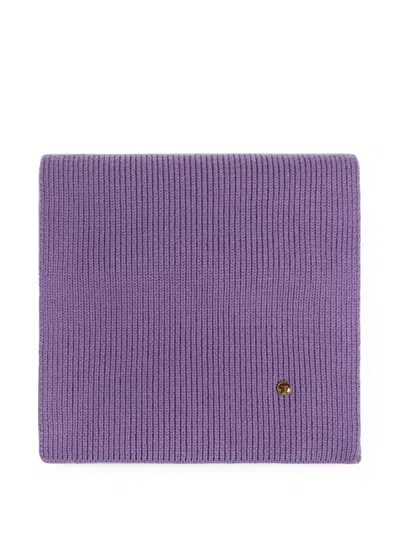 Versace Ribbed Wool Knit Scarf In Purple