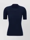 Versace Ribbed Wool Mock Neck Short Sleeve