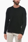 VERSACE RIBBED WOOL PULLOVER WITH SIDE BUCKLES