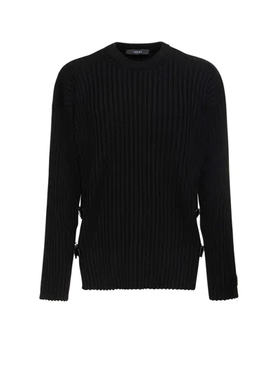 Versace Ribbed Wool Sweater In Black