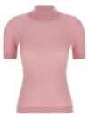 Versace Fitted Ribbed Wool Sweater With High Neck In Pink