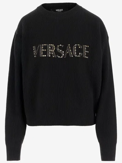 VERSACE VERSACE RIBBED WOOL SWEATER WITH STUDS