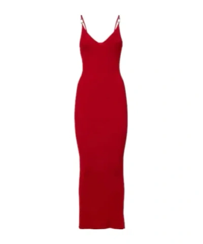 Versace Ribbed-knit Slip Dress In Red