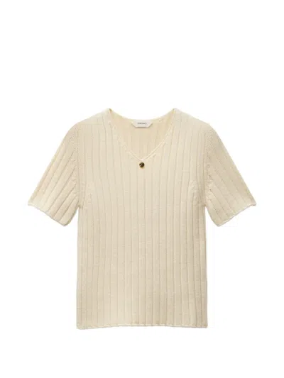 Versace Ribbed-knit T-shirt In Neutrals
