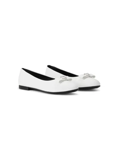 Versace Kids' Ribbon Heart Medusa Ballerina Shoes In White