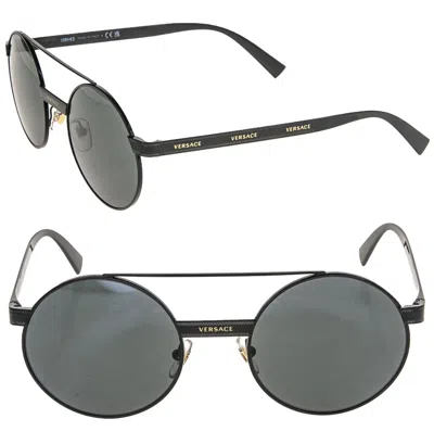 Pre-owned Versace Ribbon Medusa 2210 Black Ve2210 Round Unisex Logo Sunglasses Authentic In Gray