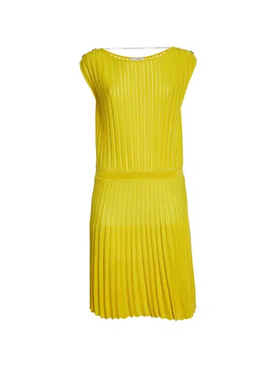 Pre-owned Versace Rib-knit Flared Dress In Yellow