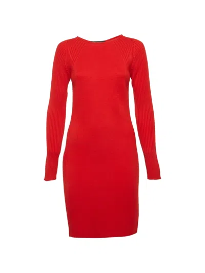 Pre-owned Versace Rib-knit Wool Midi Dress In Red