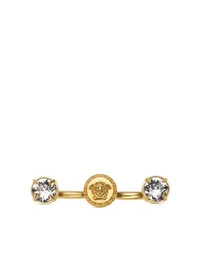 Versace Ring Metal And Rhinestone Accessories In  Gold Crystal
