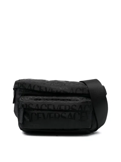 Versace Logo-print Zipped Belt Bag In Black