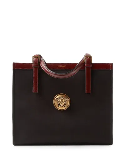 Versace Rivière Canvas Tote In Brown