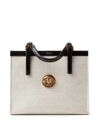 Versace Rivière Canvas Tote In Neutral