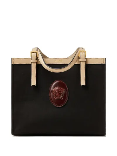 Versace Rivière Canvas Tote In Black
