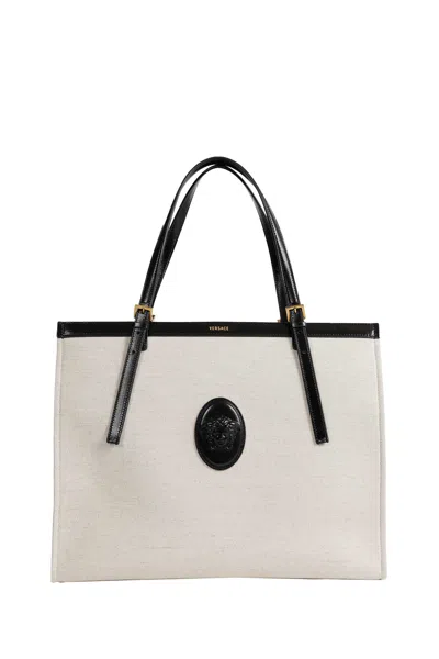 Versace Rivière Large Canvas Tote Bag In Sand