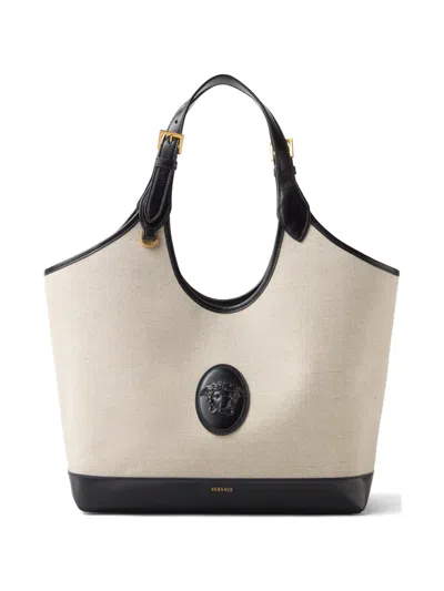 Versace Rivière Large Canvas Tote In Neutral