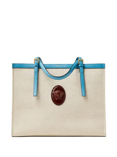 Versace Rivière Large Canvas Tote In Neutral