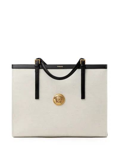 Versace Rivière Large Canvas Tote In Nude