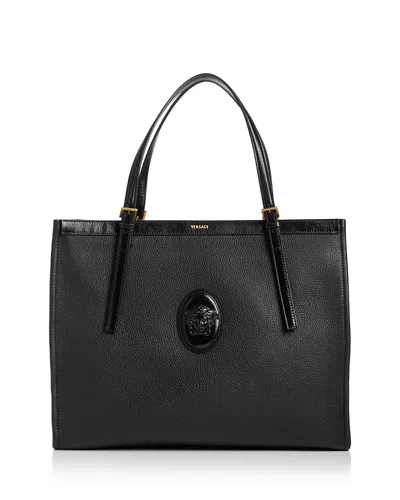 Versace Riviere Large Leather Tote In Black