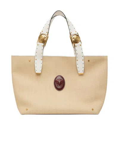 Versace Rivière Large Raffia Tote In Red