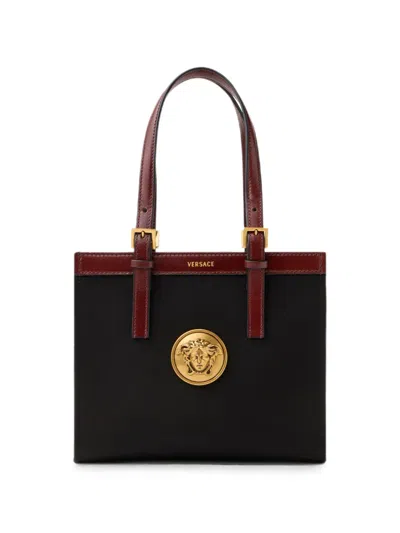 Versace Rivière Mini Canvas Tote In Brown
