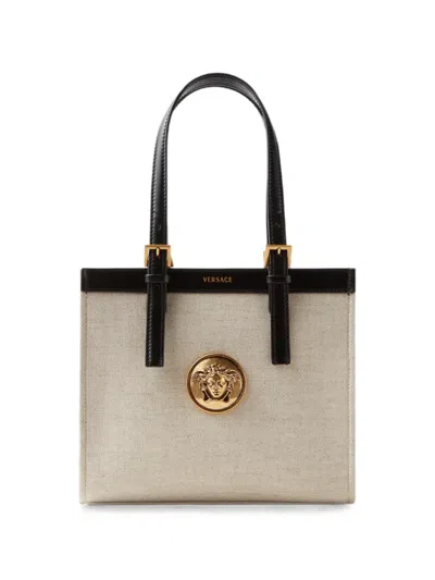 Versace Rivière Mini Canvas Tote In Black