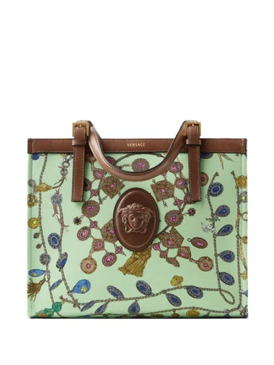 Versace Rivière Printed Canvas Tote In Red