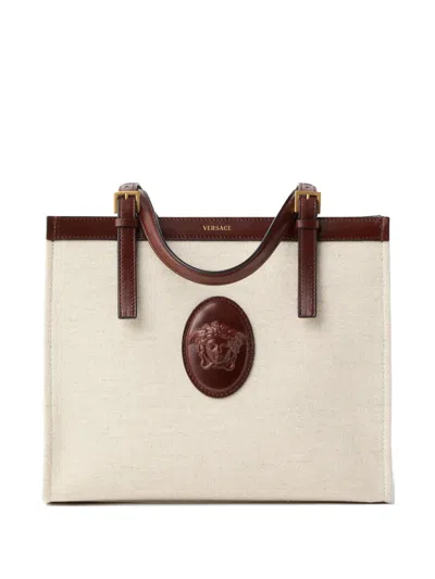 Versace Rivière Canvas Tote In Neutral