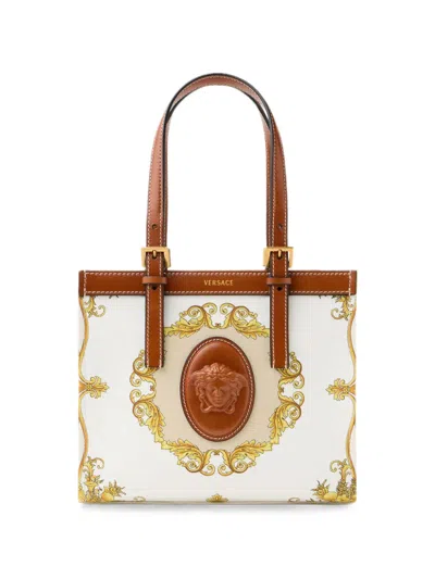 Versace Rivière Printed Mini Canvas Tote In Neutral