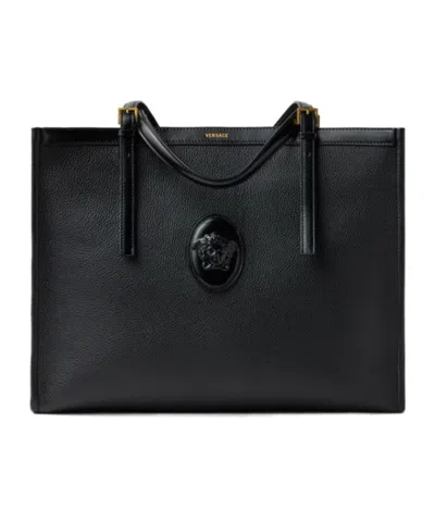 Versace Rivire Large Leather Tote In Red