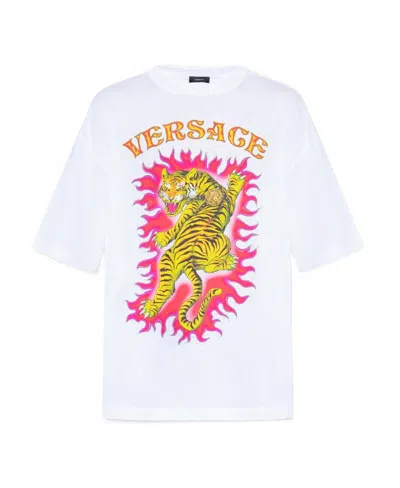 Versace Roar Print Cotton T-shirt In White