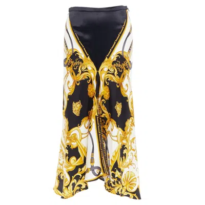 Versace Rodeo Barocco Silk Viscose Bias Cut Skirt In Black