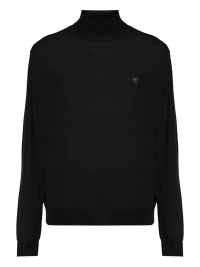 Versace Roll-neck Logo Sweater In Black