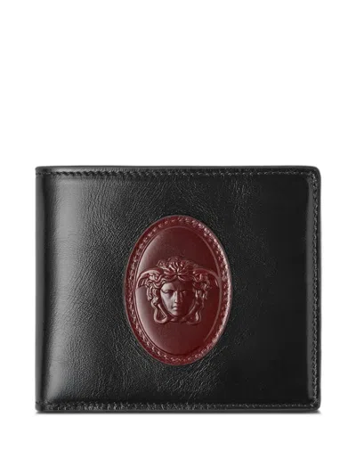 Versace Roomy Leather Wallet In Black