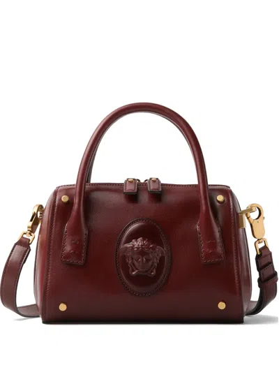 Versace Roomy Small Leather Boston Bag In Brown