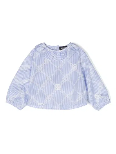 Versace Babies' Rope-print Cotton Blouse In Blue