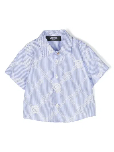 Versace Babies' Rope-print Cotton Shirt In Blue