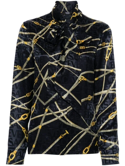 Versace `ropes` Print Shirt In Blue