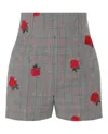 Versace Rose-embroidered Check-print Shorts In Red