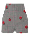 Versace Rose-embroidered Check-print Shorts In Black