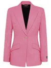 Versace Pink Single-breasted Jacket With All-over Tonal Logo Lettering Print