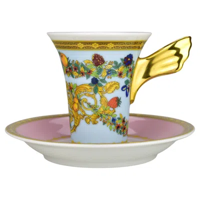 Pre-owned Versace Rosenthal "le Jardin De " Espresso Mocha Cup Saucer Gold Paul Wunderlich