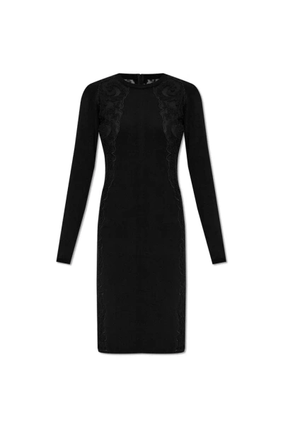 Versace Lace Trim Knee-length Dress In Black