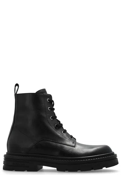 Versace Round-toe Lace-up Ankle Boots In Black