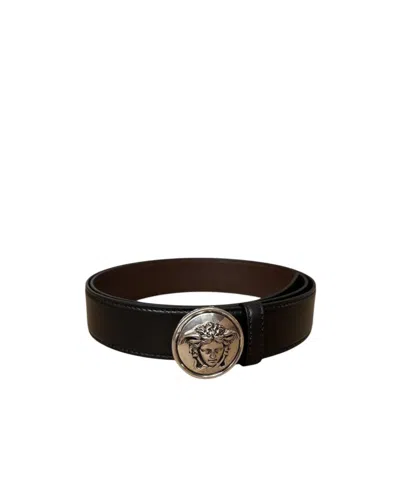 Versace Round Buckle Belt In Brown