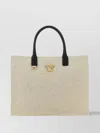 Versace Round Handle Canvas Shopping Bag With Medusa Detail In Neutrals