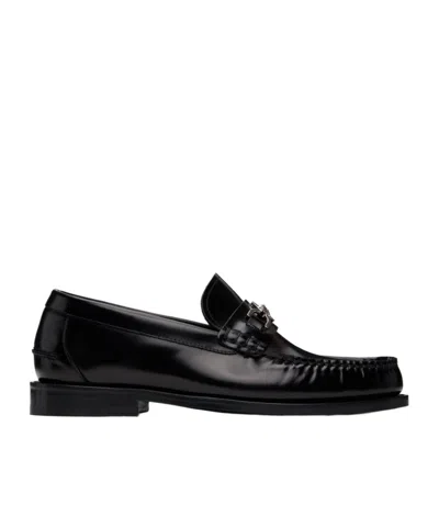 Versace Round Head Loafer Shoes In Black